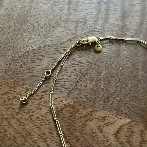 Madewell Bar Link Chain Lariat Disc Minimalist Necklace in Pale Gold Tone - Picture 3 of 4